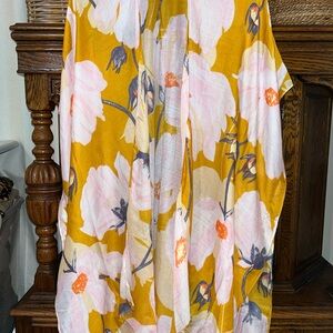 Styline Floral Yellow and Pink Women's open front gauzy Tunic